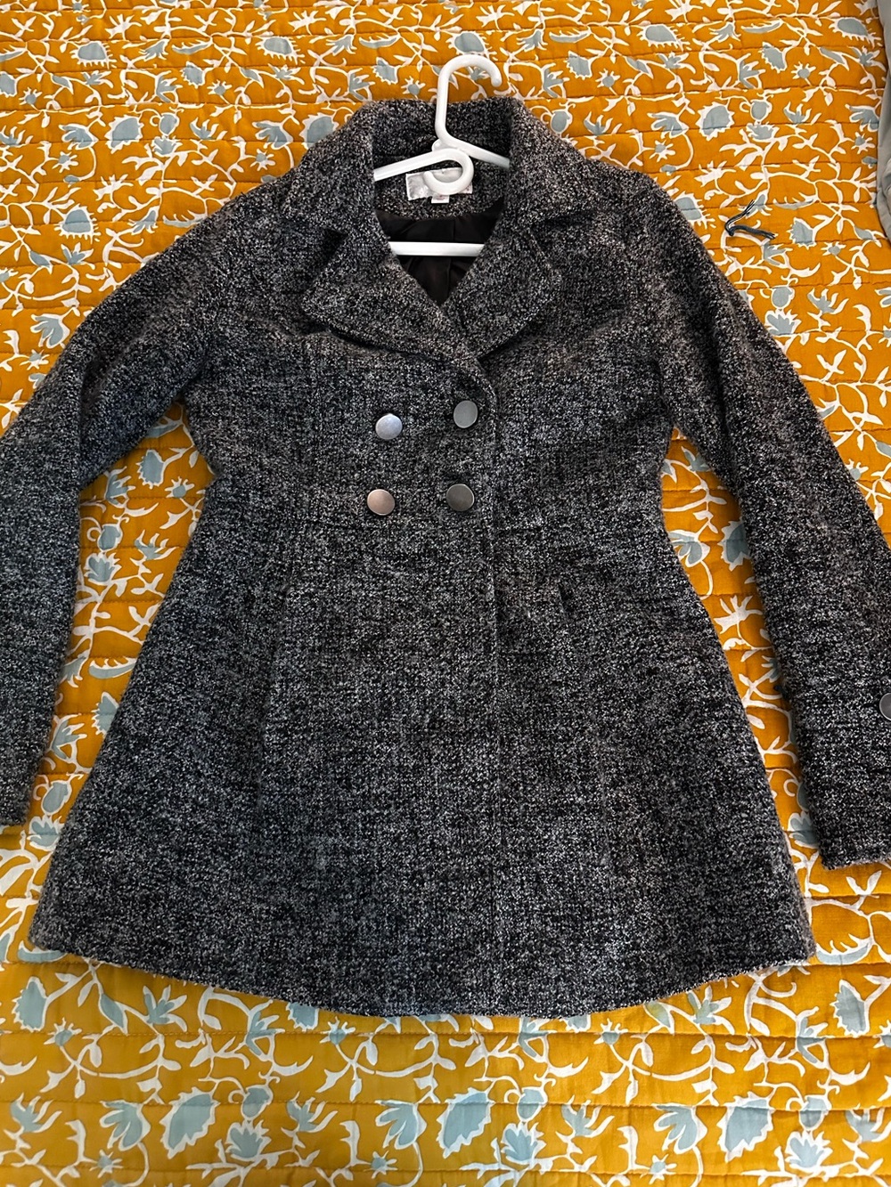 Womens Double-Breasted Peacoat Jacket - Charcoal Gray